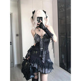 y2k outfits Summer Fashion Hot Girl Asian Culture Slimming Contrast Color Suspender Skirt New Design Sense Lace Stitching Dress Women